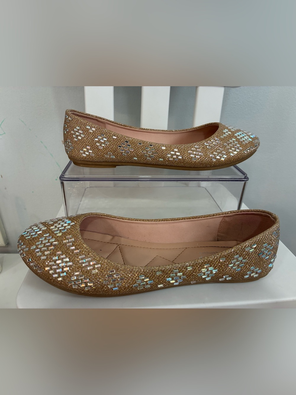 Women’s Gold Beaded Slip-On Ballet Flats